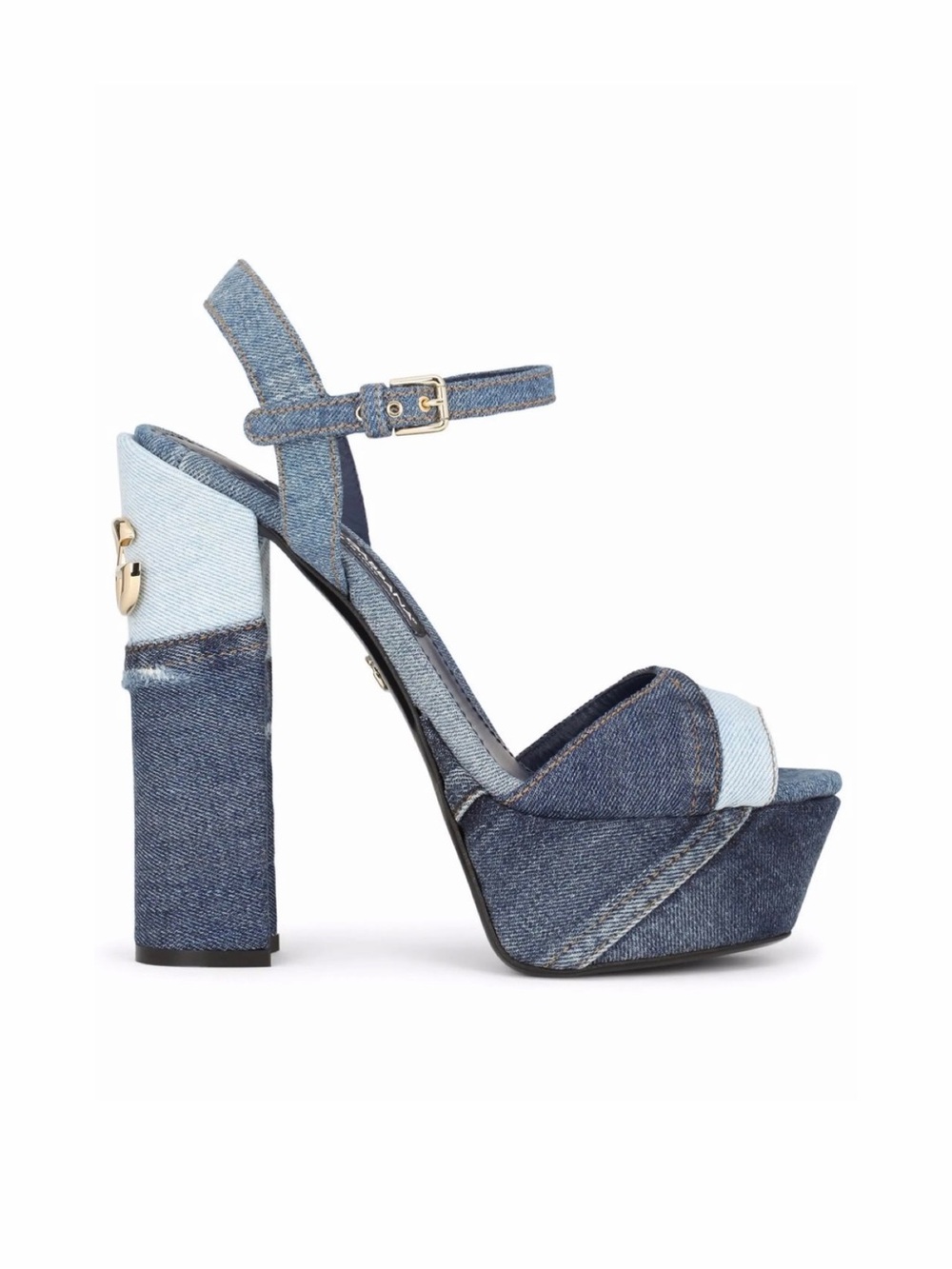 Dolce & Gabbana Denim Platform Heels Sandals Patchwork DG Logo 8.5 38.5 EUC 🟡